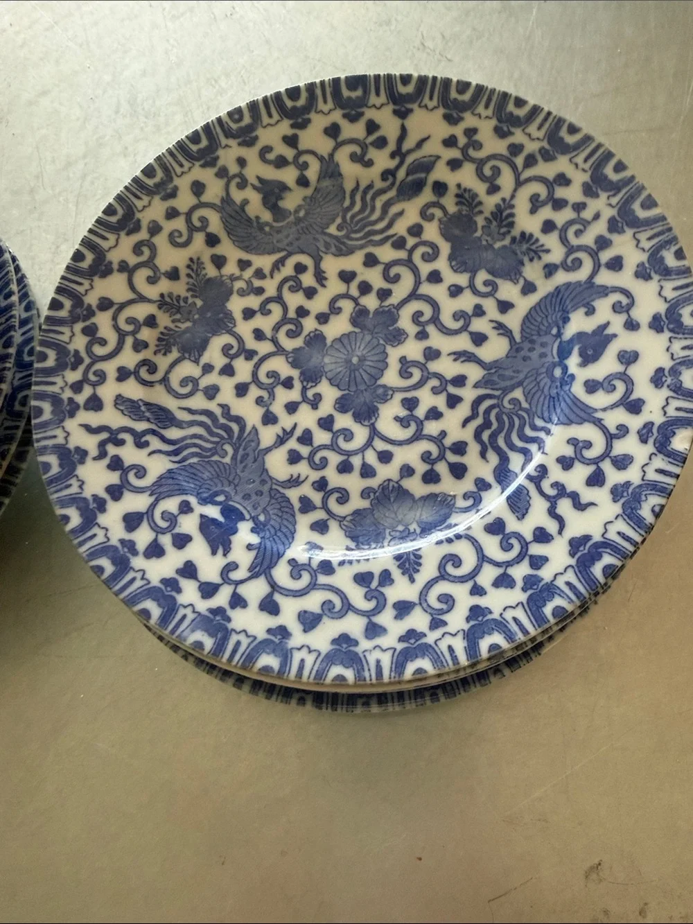 Vintage Made in Japan Blue White Phoenix Bird Porcelain Plates Set of 8
